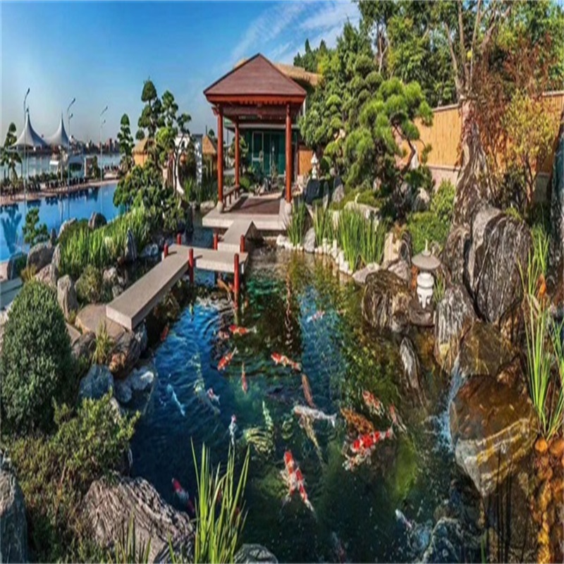 海南藏族别墅假山庭院鱼池